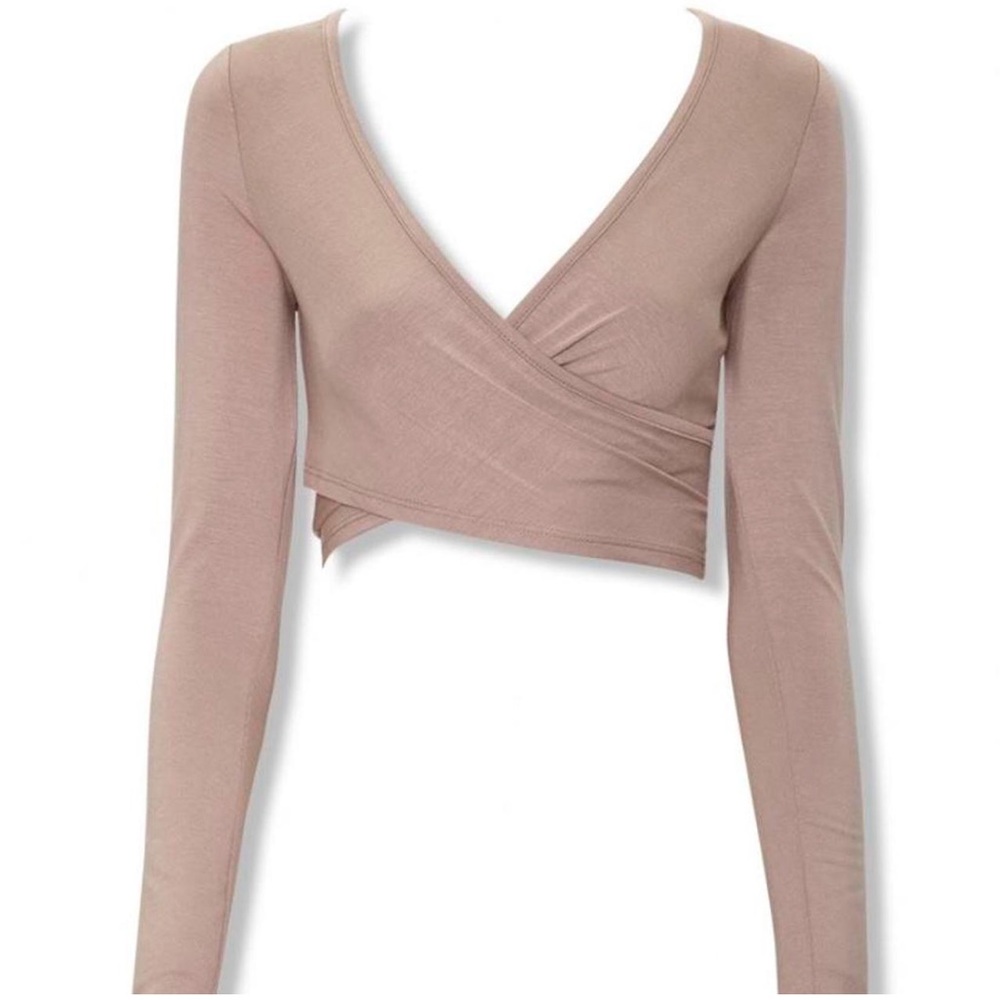 Forever 21 Surplice Long Sleeve Crop Top Light Pink Small